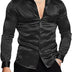 URRU Men's Luxury Shiny Silk Like Satin Dress Shirt Long Sleeve Casual Slim Fit Muscle Button Up Shirts Black L