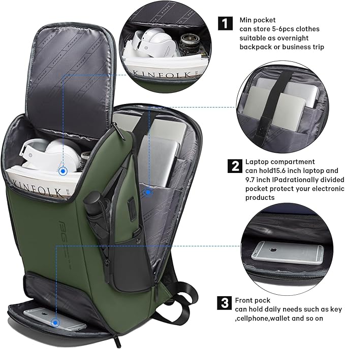 BANGE Business Laptop Smart backpack Can Hold 15.6 Inch Laptop Commute Backpack Carry on bag for men and women, Green, L, Laptop Backpack