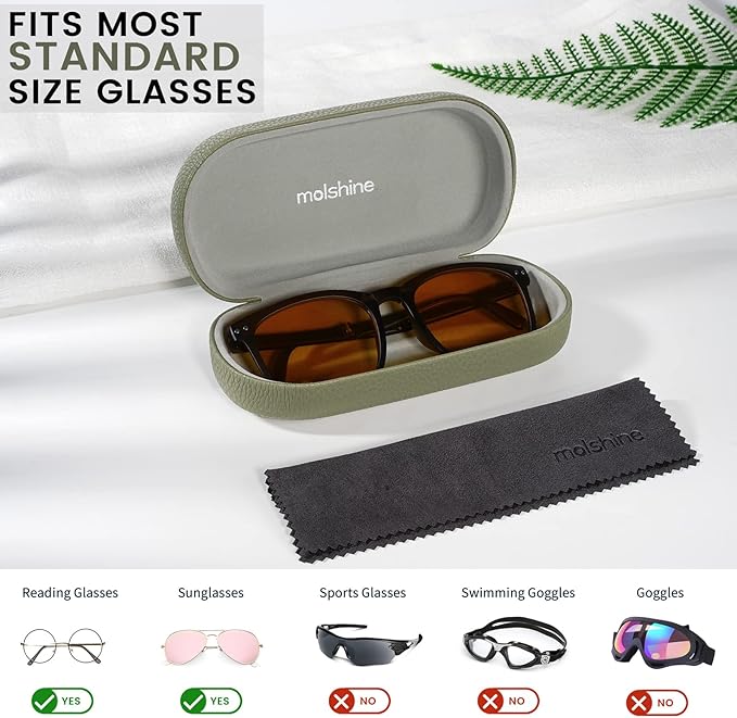 molshine Hard Shell Leather Sunglasses Case,Classic Large Glasses Case for Women Men,Sunglass Eyeglasses (Olive green)
