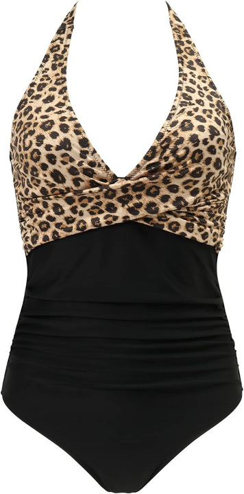 RXRXCOCO Women Cross Push Up Tummy Control One Piece Halter High Waisted Swimming Costume Swimsuits Swimwear