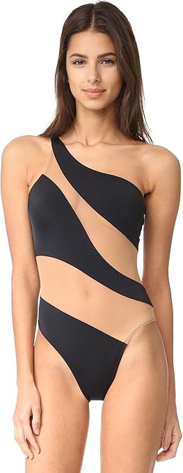 Norma Kamali Women's Snake Mio One Piece Swimsuit, Black with Nude Mesh, S