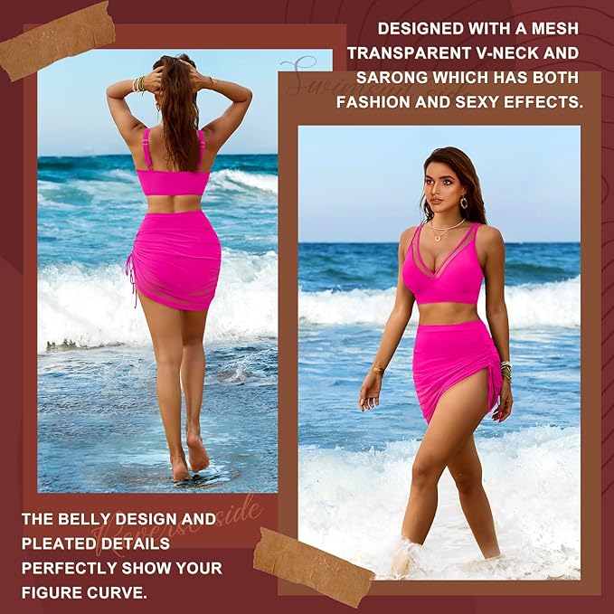 High Waisted Bikini Set Tummy Control Bikini Sets for Women, Adjustable Swimming Costumes for Grils Womens Beach Water Sport