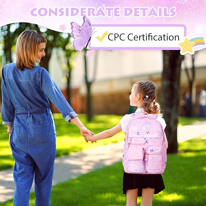 BYXEPA Girls Backpack, 43 x35 x17cm School Backpacks for Girls, Cute Book Bag with Compartments for Girl Kid Students Elementary School