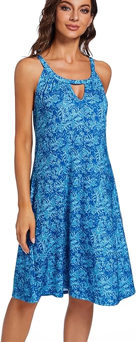 YXCFEWD Summer Dresses for Women Halter Neck Dress Ladies Floral Beach Dress Sun Casual (Dark Ocean, XL)