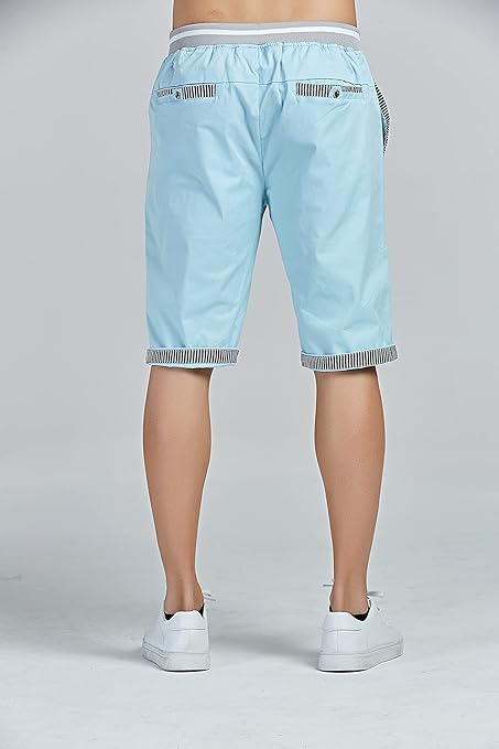 HCSS Men's Bermuda Shorts Summer Chino Shorts Cotton Elasticated with Pocket, sky blue, 3XL