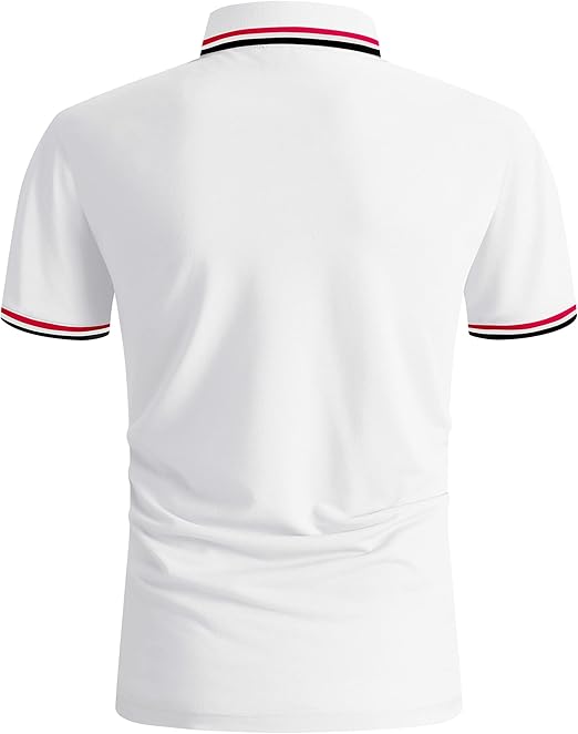 geeksport Men's Polo Shirt Short Sleeve Golf Polo Outdoor Breathable Tops for Mens Sports T-Shirt Work Tee White XL