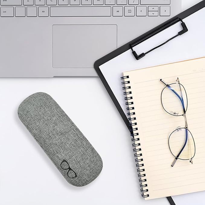 XYQMLY 3 Pack Hard Shell Eyeglasses Case, Unisex Portable Glasses Protection Case Linen Fabrics Glasses Case, Blue/Green/Grey, Medium