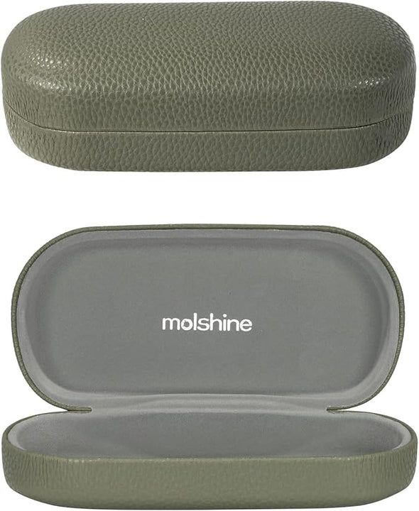 molshine Hard Shell Leather Sunglasses Case,Classic Large Glasses Case for Women Men,Sunglass Eyeglasses (Olive green)