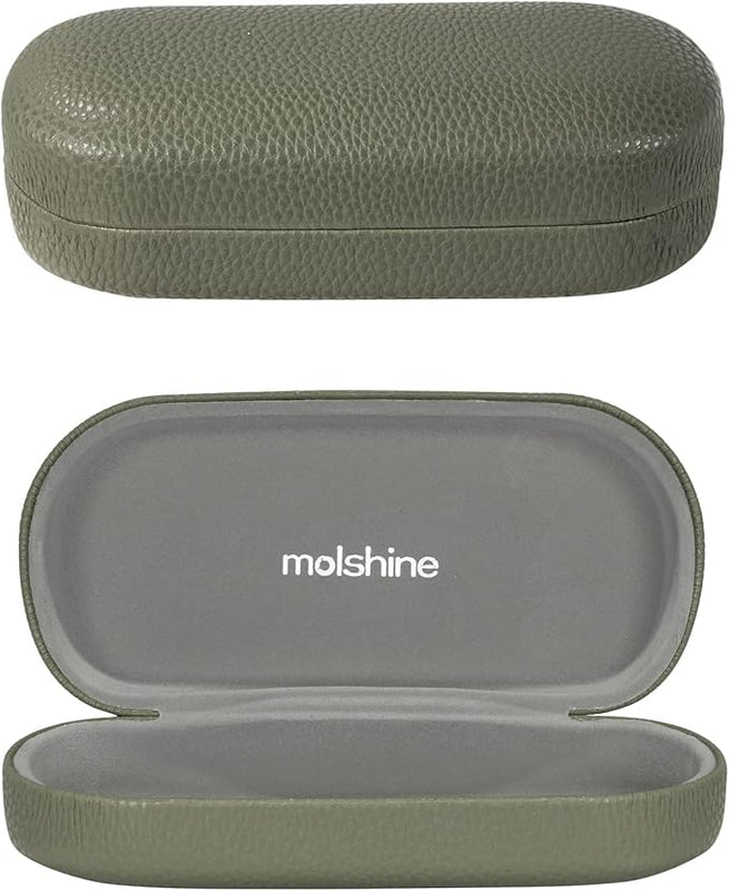 molshine Hard Shell Leather Sunglasses Case,Classic Large Glasses Case for Women Men,Sunglass Eyeglasses (Olive green)