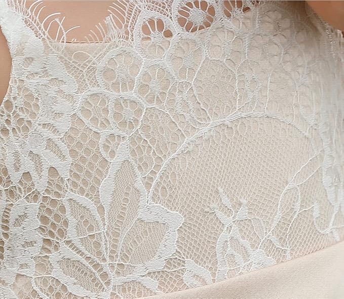 Aibaowedding Flower Girl Sleeveless Lace Dress Tulle Princess Bow Wedding Party Dress Junior Bridesmaid Dresses, champagne, 6-7 Years