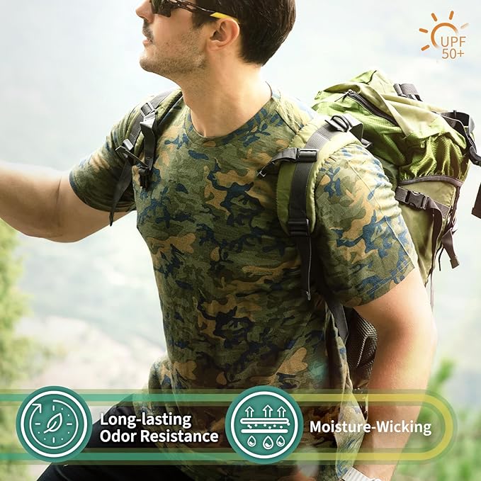 Merino Protect 100% Merino Wool T Shirt Mens Odor Resistance Base Layer Lightweight Hiking Travel T-Shirt Soft Undershirt Black, XL