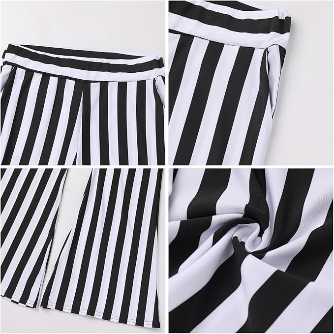 IMEKIS Women's Vertical Striped Trousers Black White Striped Trousers Slim Elastic Tights Leggings Long Yoga Pants Jogging Bottoms Thin Casual Trousers, Black+white, M