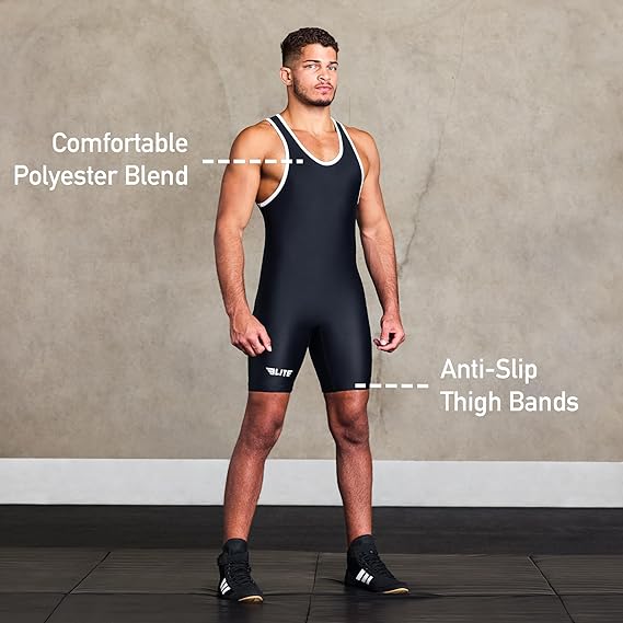 Elite Sports Men’s wrestling singlets, Standard Singlet for Men Wrestling Uniform (Black, X-Large)