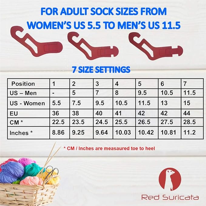 Red Suricata Adjustable Size Sock Blockers - Pair of Socking Stretchers for Knitting & Crochet Socks