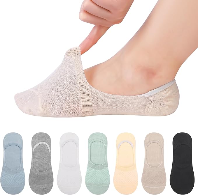 Zuimei 7 Pairs No Show Socks for Women, Breatheble Invisible Ultra Low Cut Liner Socks Non Slip Cotton Boat Socks Boat Shoes with Silicone Strips for Sneaker Loafers. Multicolor, 4.5-7