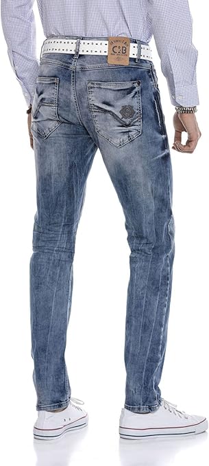 Cipo & Baxx Men's Jeans Trousers Slim Fit Contrast Stitching Regular Denim Trousers Casual Trousers - Multicolour - W30 L32