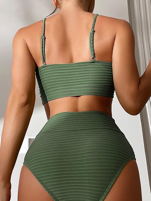 GORGLITTER Women's Twist Front Bikini Set Swimsuit High Waisted 2 Piece Wrap Bathing Suit Swimwear Oliver Green XL