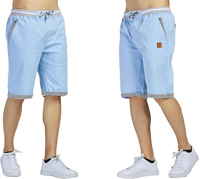 HCSS Men's Bermuda Shorts Summer Chino Shorts Cotton Elasticated with Pocket, sky blue, 3XL