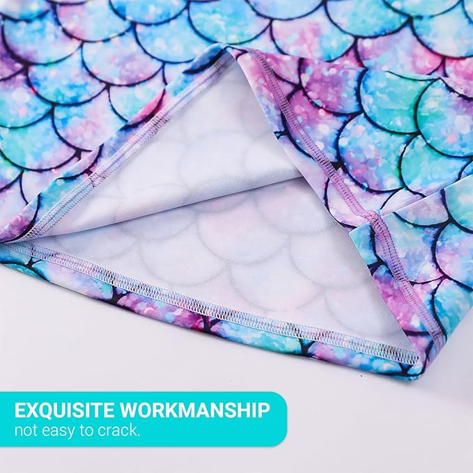 WYTbaby Girls Swimming Costume Uv Protection 2pcs Long Sleeve Mermaid Swimsuit Girls Rash Guard Summer Beach Swimming Set for 8-9 Years