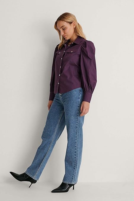 NA-KD Women's Puff Sleeve Shirt, Purple, 6 UK