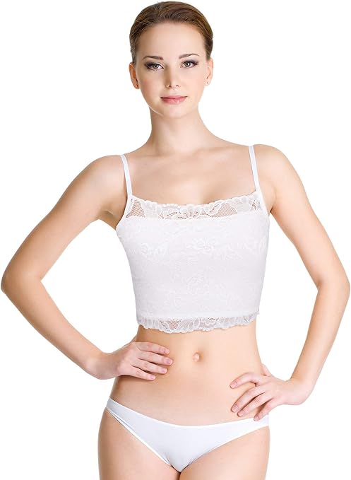 4 Pieces Women's Lace Bralette Cami Lace Half Camisole Stretchy Non Padded Bandeau Tube Top Bra for Women Girls (Black, White, Beige, Grey,X-Large)