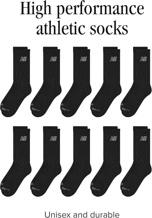 New Balance Mens Everyday Performance 10 Pack Crew Socks, Black, M UK