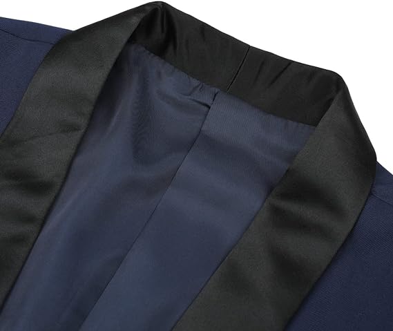YOUTHUP Men's Blazer Shawl Collar 1 Button Slim Fit Formal Suit Jacket Wedding Prom Party Jacket,Navy Blue,XXL
