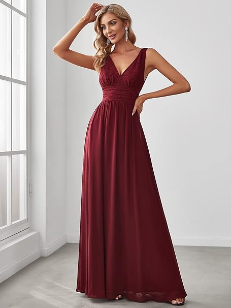 Ever-Pretty Women's Sleeveless A Line High Waist Chiffon Long Lace Formal Dresses Burgundy 16UK