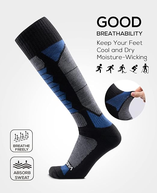 WEIERYA Ski Socks 2-Pack Merino Wool, Anti-Pilling Wool Skiing Socks, Suitable For Men & Women Darkblue S