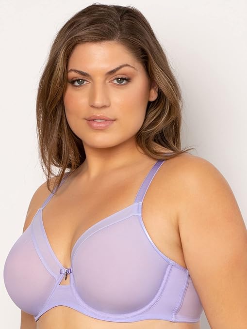 Curvy Couture Women's Sheer Mesh Full Coverage Unlined Underwire Bra