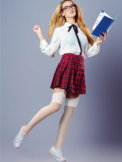 Geyoga 2 Women Stockings and Suspenders Set Lace Stretch Garter Belt and Stocking Set Ladies White, Red Suspender Stockings