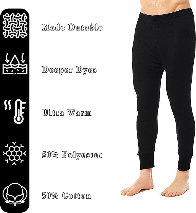 Heatwave® Pack of 2 Men's Thermal Trousers Long Johns Warm Underwear Baselayer Thermals, Medium Black