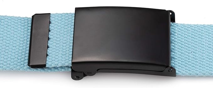 Cut To Fit Canvas Web Belt Size Up to 52" with Flip-Top Solid Black Military Buckle (Sky Blue)