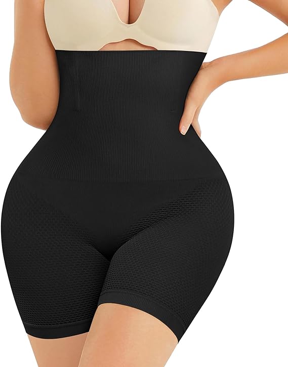 Nebility Womens Waist Trainer Shapewear Tummy Control Body Shaper Shorts Hi-Waist Butt Lifter Thigh Slimmer (M/L, Black)