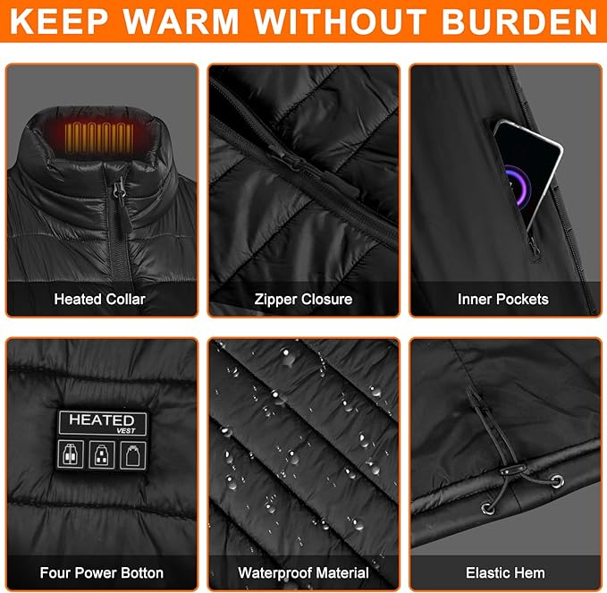 Amiable Heated Vest for Women, Heated Gilet Womens with Battery, Heated Jacket Electric Heated Body Warmer for Women, 8 Heating Zone 3 Heating Setting Heated Clothing for Outdoor Skiing - XL