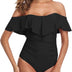 ZINPRETTY Womens Retro One Piece Bathing Suit Tummy Control Off Shoulder Swimsuits Flounce Ruffled Monokini, Black Swimsuit, X-Large