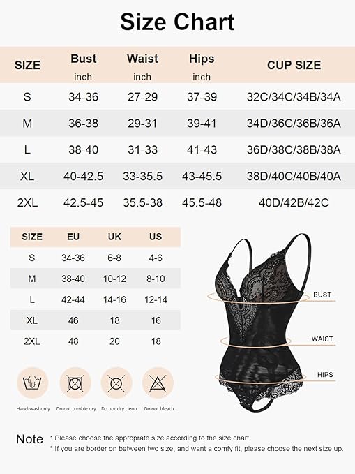 SHAPERIN Women Lace Bodysuit Shapewear Tummy Control Shaping Bodysuit Sexy Deep V Neck Bodysuit Top Body Shaper with Bra, Black, XL