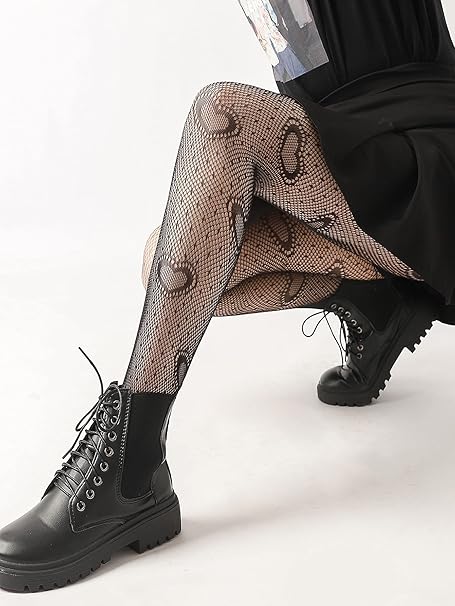 KLONKEE Womens Sexy Vintage Heart Polka Dot Pantyhose Gothic Style Jacquard Fishnet Tights Mesh Stockings Clubwear