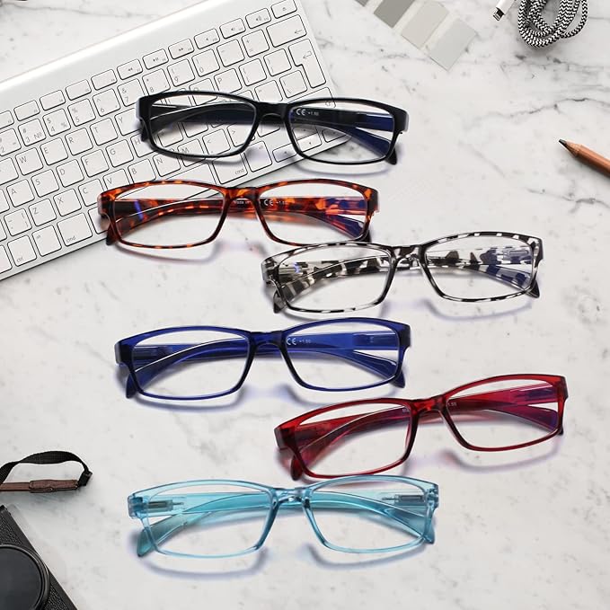Kerecsen 6 Pack Fashion Reading Glasses for Women Men Blue Light Blocking Anti UV Readers with Spring Hinge, 2.5X