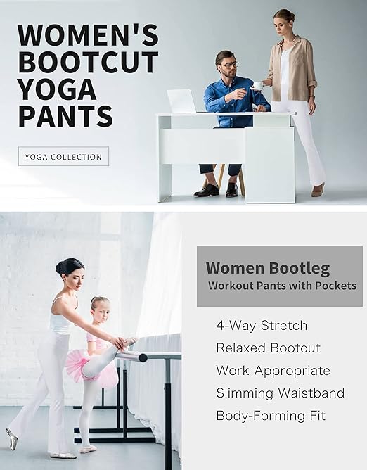 LaiEr Yoga Pants for Women Tummy Control Workout Bootleg Pants High Waist 4 Way Stretch Pants with Inner Pockets(White,L)