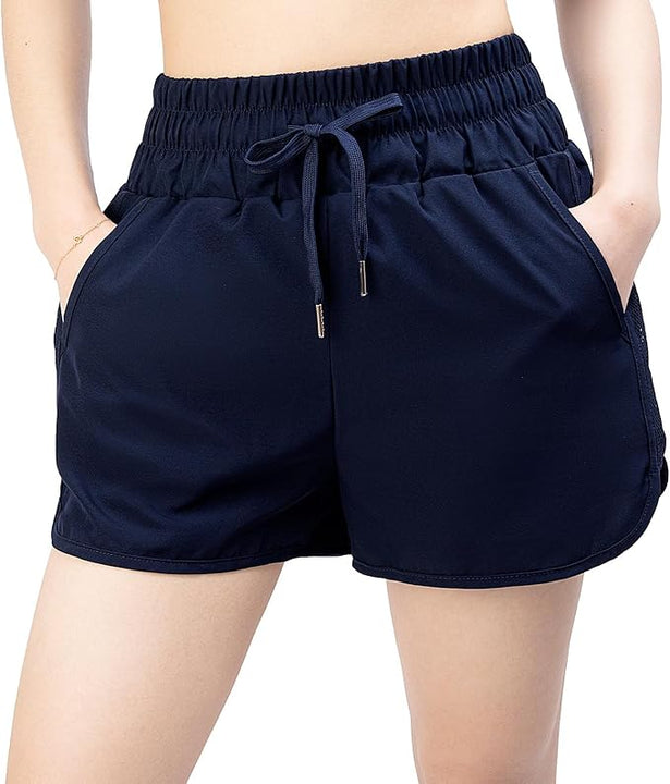 Kefiyis Swim Shorts Women High Waisted Swimming Shorts Quick Dry Ladies Board Shorts with Adjustable Drawstring Surf Shorts with Bottoms and Pockets, Blue, S