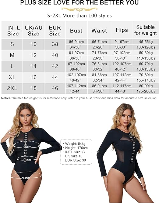 comeondear Women Lingerie Mesh Lace Long Sleeve Leotard Bodysuit Jumpsuit Clubwear Tops, Black 3, UK10-12(X-Large)