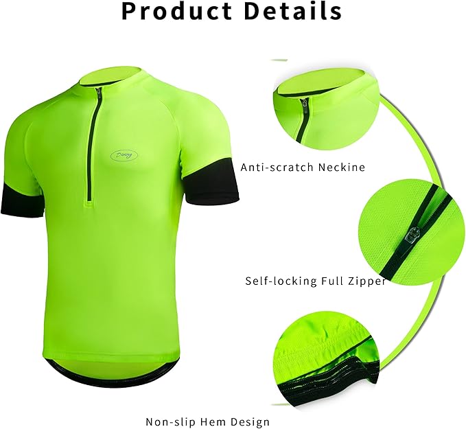 Dooy Men's Cycling Bike Jersey, Short Sleeve MTB Shirts with 3 Rear Pockets-Breathable,Smooth Zipper Biking Shirt, Yellow, XL