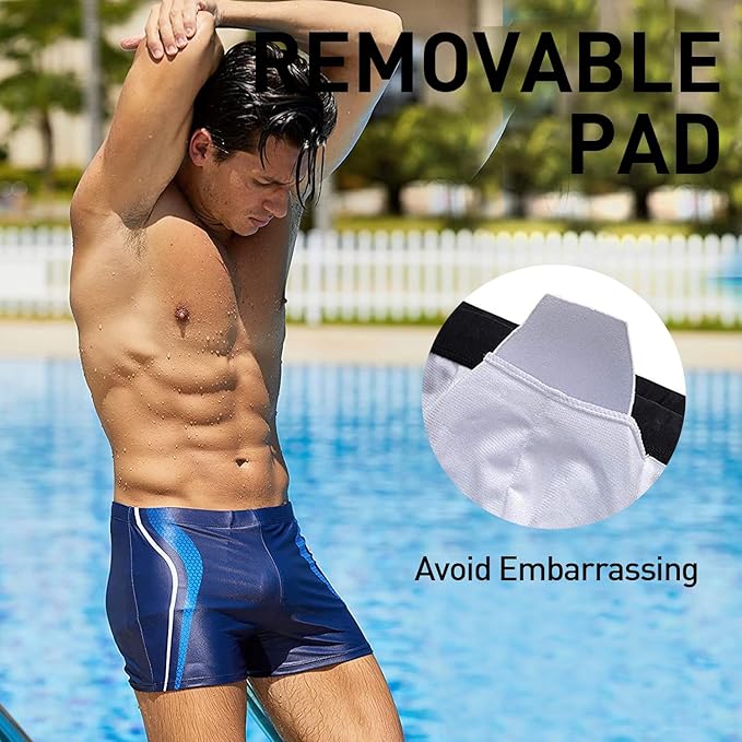 Arcweg Men's Swimming Trunks Shorts Sport Boxer Swimwear Boxers Underwear Drawstring Summer Beach Board Shorts Elastic Swimsuit Bottom Blue Stripe M(UK)