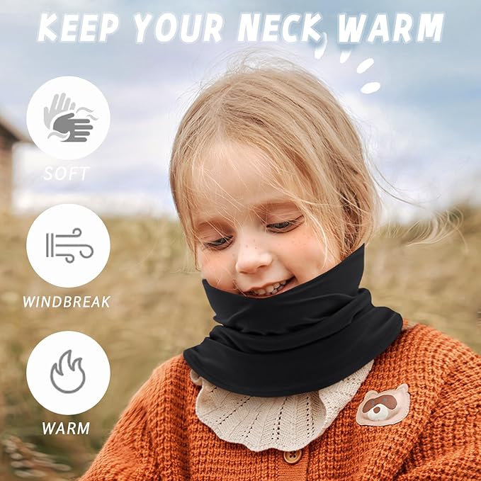 EUPSIIU 2 Pcs Kids Neck Warmer, Winter Neck Warmer Gaiter Fleece, Kids Ski Mask,Tube Scarf, Windproof Neck Scarf, Thermal Mask for Outdoor Sports Skiing Running Boys and Girls, One Size