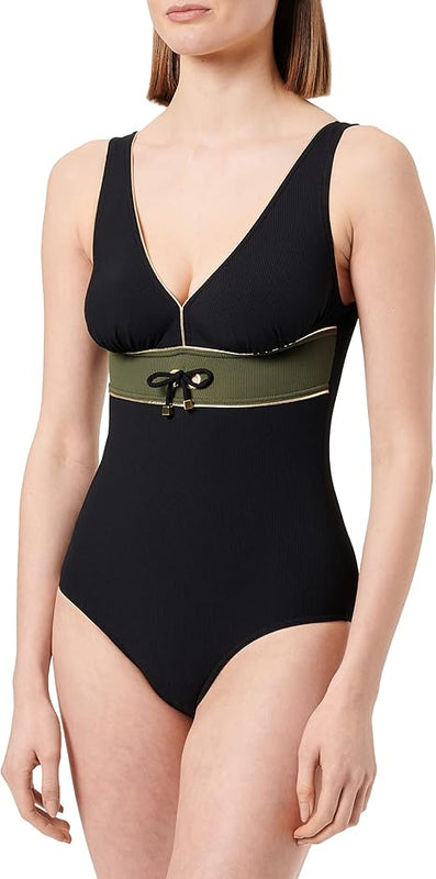 HAUTE PRESSION Women's T8005 CO3 One Piece Swimsuit, Noir et kaki,