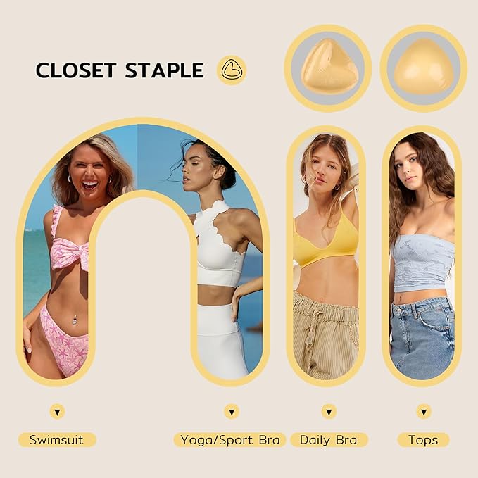 Niidor Bra Inserts,Sticky Bra Pads Inserts Push Up, Bikini Padding Inserts Reusable, Stick on Bra Pads for Swimsuit Sport Bra SMALL