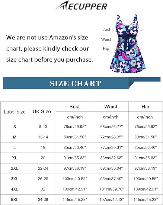 ECUPPER Womens Plus Size Skirted Swimsuit Floral Printed Swimwear Padded Swim Suit Dress with Boy Shorts