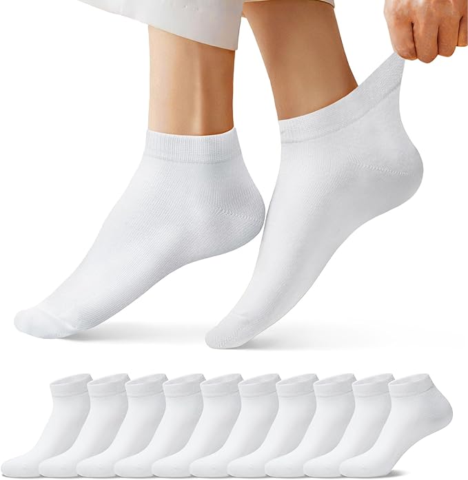 FALARY Trainer Ankle Socks for Men Women 10 Pairs Sport Low short White 6-8