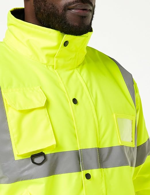 StandSafe Men's HV002 Vis Bomber Jacket Waterproof Padded Warm Winter Coat Work Executive EN343 Hi Viz PPE Safety Workwear, Yellow, M